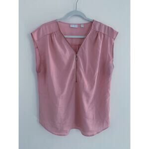 New York & Company Pink Gold Zipper Blouse